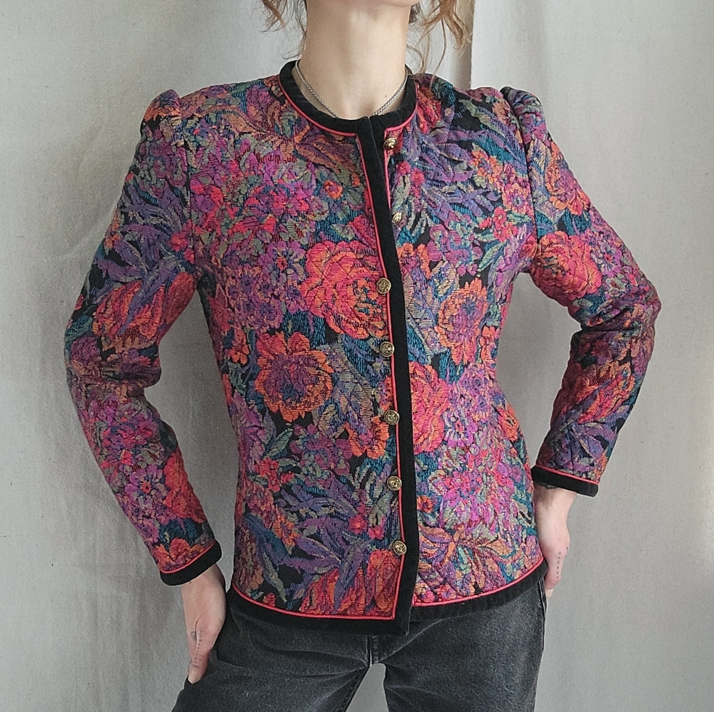Vintage Floral Tapestry Button Up Blazer